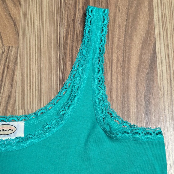 Talbots Tank Top Women's Size M Green Lace Trim - Picture 7 of 7